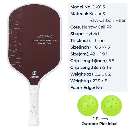 JIKEGO Kevlar & Raw Carbon Fiber Hybrid Pickleball Paddle